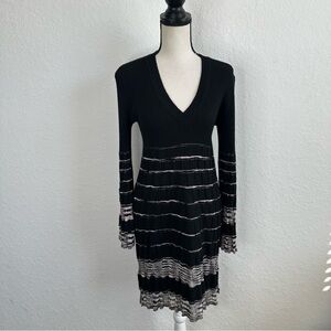 Missoni Black and White Sheath Striped Dress with Bishop Sleeves Wool Blend 12